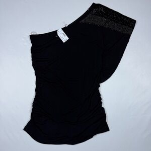 Studio Y Maurices One Shoulder Ruched Beaded Top Black Small NWT 19289248